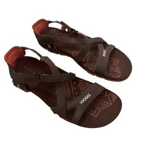 Merrell Women's Sandspur Leather Sandal Sz 9 Espresso/Red Strappy Hook & Loop